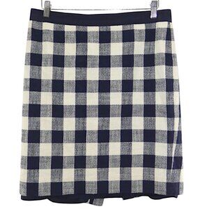 J.Crew Pencil Skirt Check Navy White Linen Blend Coastal Preppy Officecore Sz 8